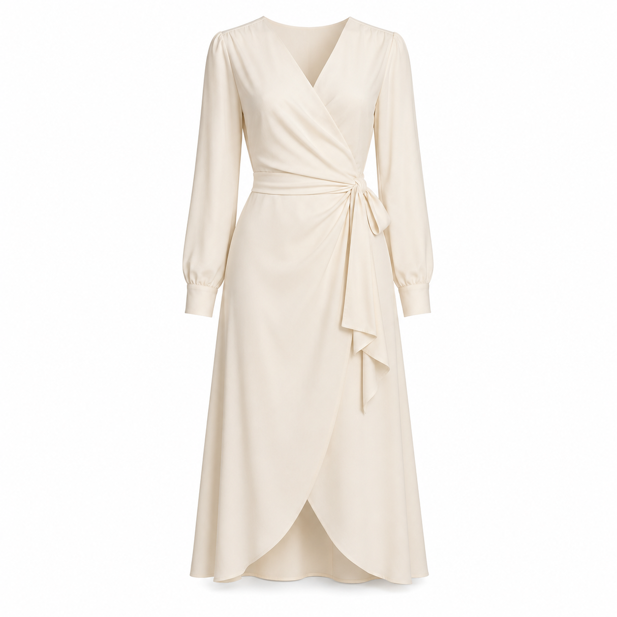 Womens Elegant Long Sleeve Wrap Midi Dress